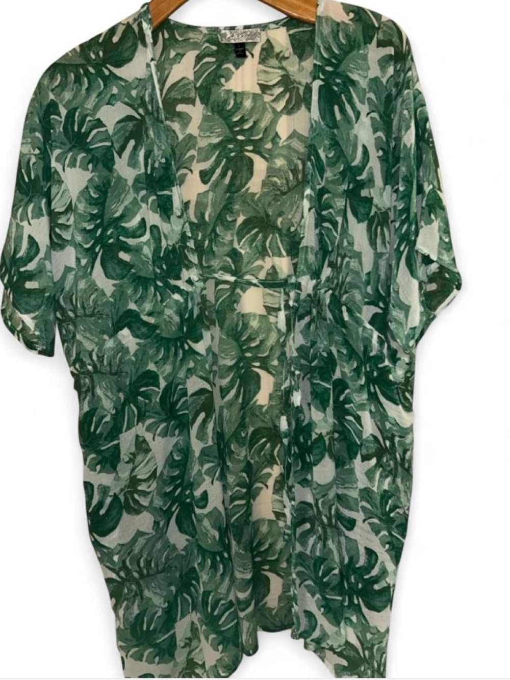 Green Tropical Leaf Women's Swim Coverup Kimono